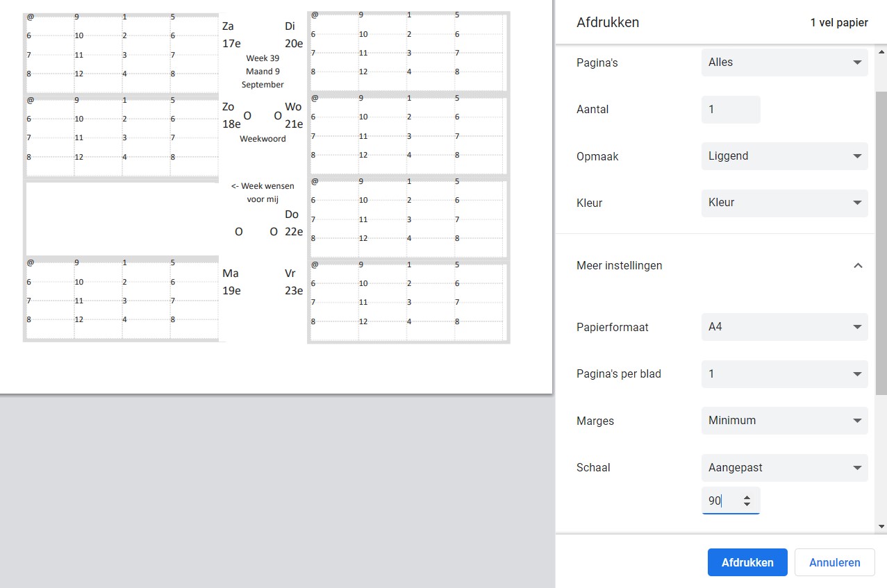 Recommended printer settings Google Chrome